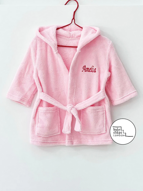 (Pink)  Personalised Luxury, Soft & Lightweight Fleece Bath Robe