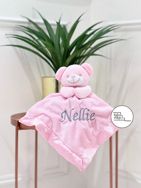 (Pink) Personalised Name/Initials Teddy Cute Comforter Blanket Super Soft Toy