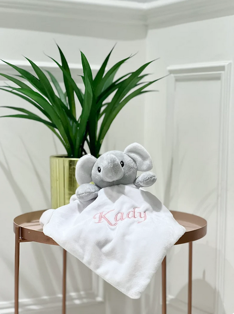 (White) Personalised Name/Initials Elephant Comforter Blanket Super Soft Toy